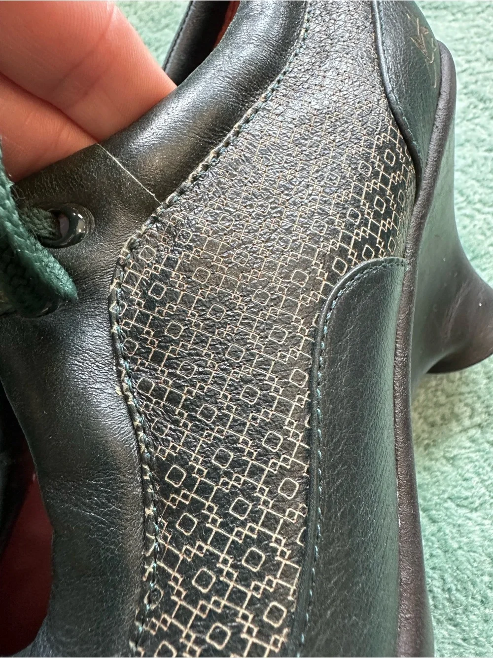Fluevog VINTAGE EXCELLENT Friends Tillie petrol green wedge lace-up shoes -10